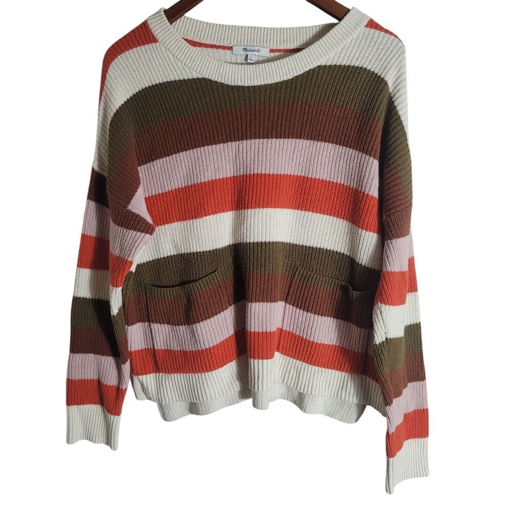 Madewell Boxy Oversized Striped Knit‎ Sweater Women's Size Large Pockets Comfy